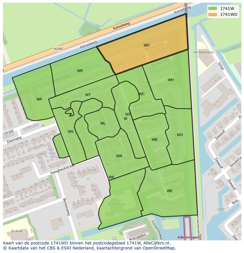 Afbeelding van het postcodegebied 1741 WD op de kaart.