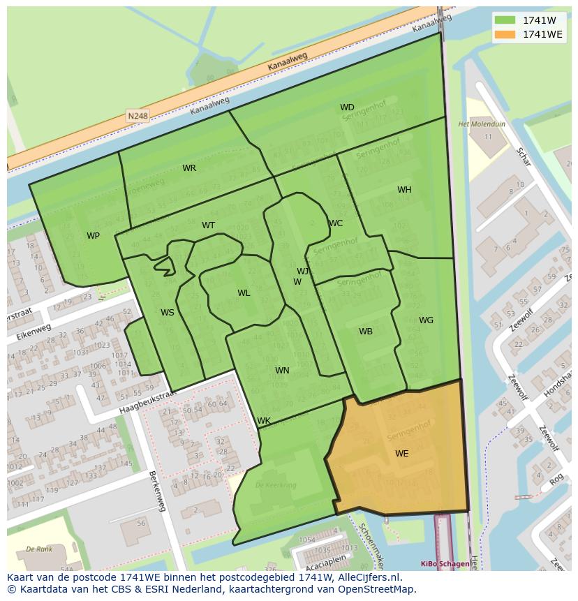 Afbeelding van het postcodegebied 1741 WE op de kaart.
