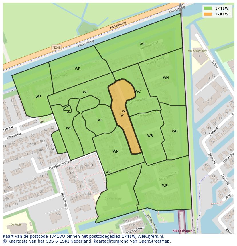Afbeelding van het postcodegebied 1741 WJ op de kaart.