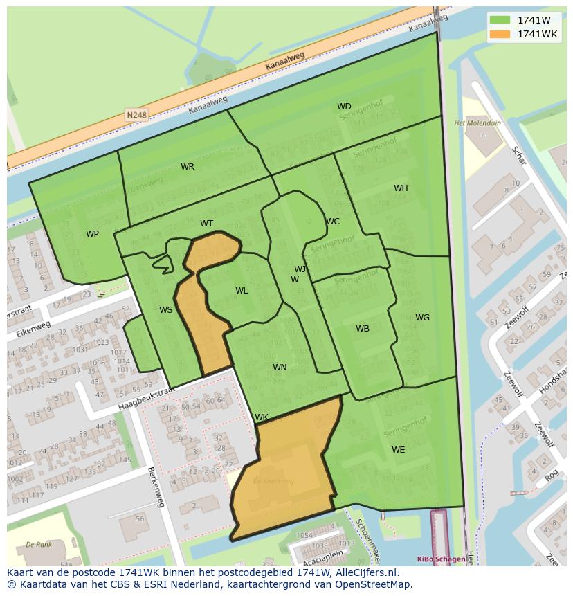 Afbeelding van het postcodegebied 1741 WK op de kaart.