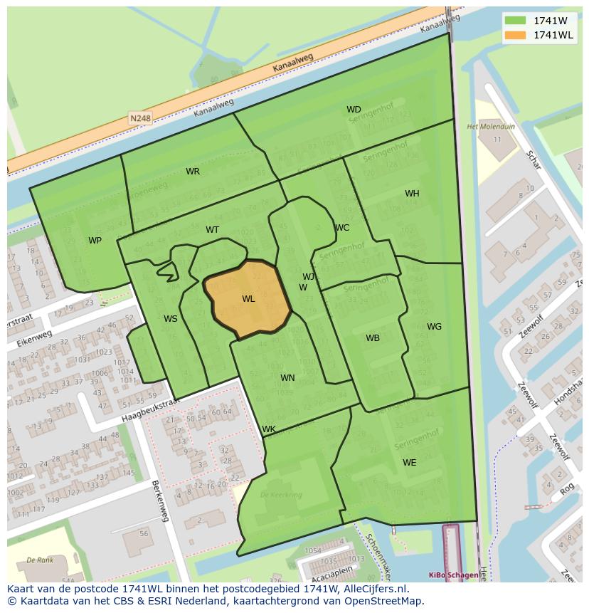 Afbeelding van het postcodegebied 1741 WL op de kaart.