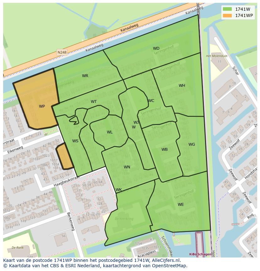Afbeelding van het postcodegebied 1741 WP op de kaart.