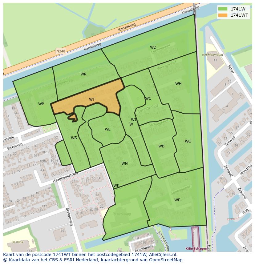 Afbeelding van het postcodegebied 1741 WT op de kaart.
