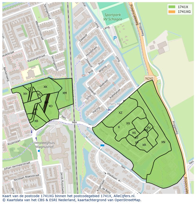 Afbeelding van het postcodegebied 1741 XG op de kaart.