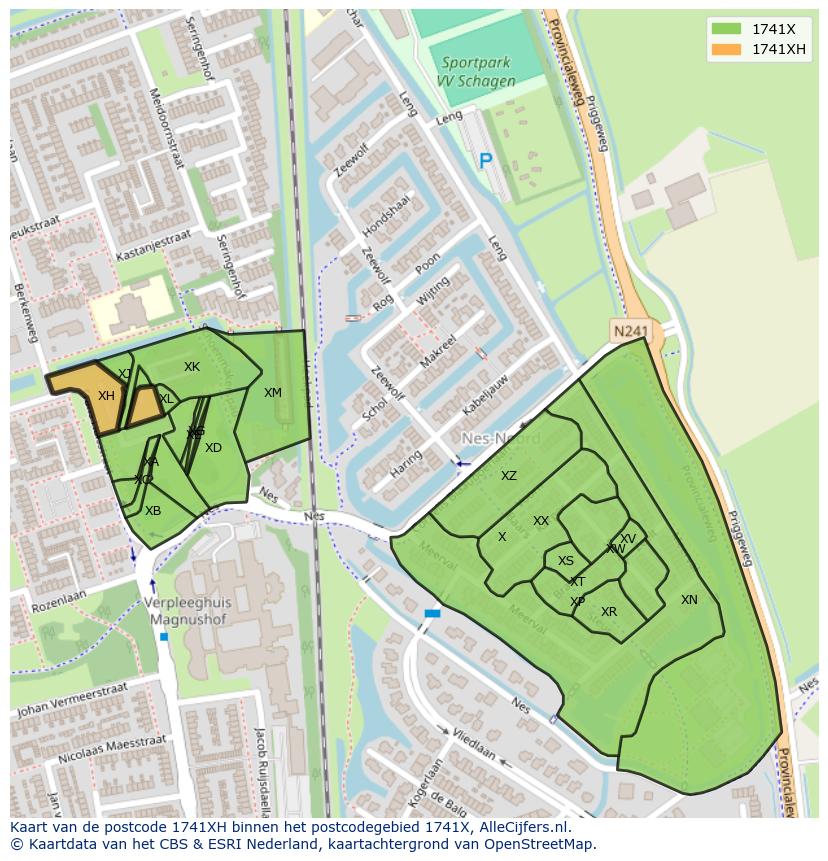 Afbeelding van het postcodegebied 1741 XH op de kaart.