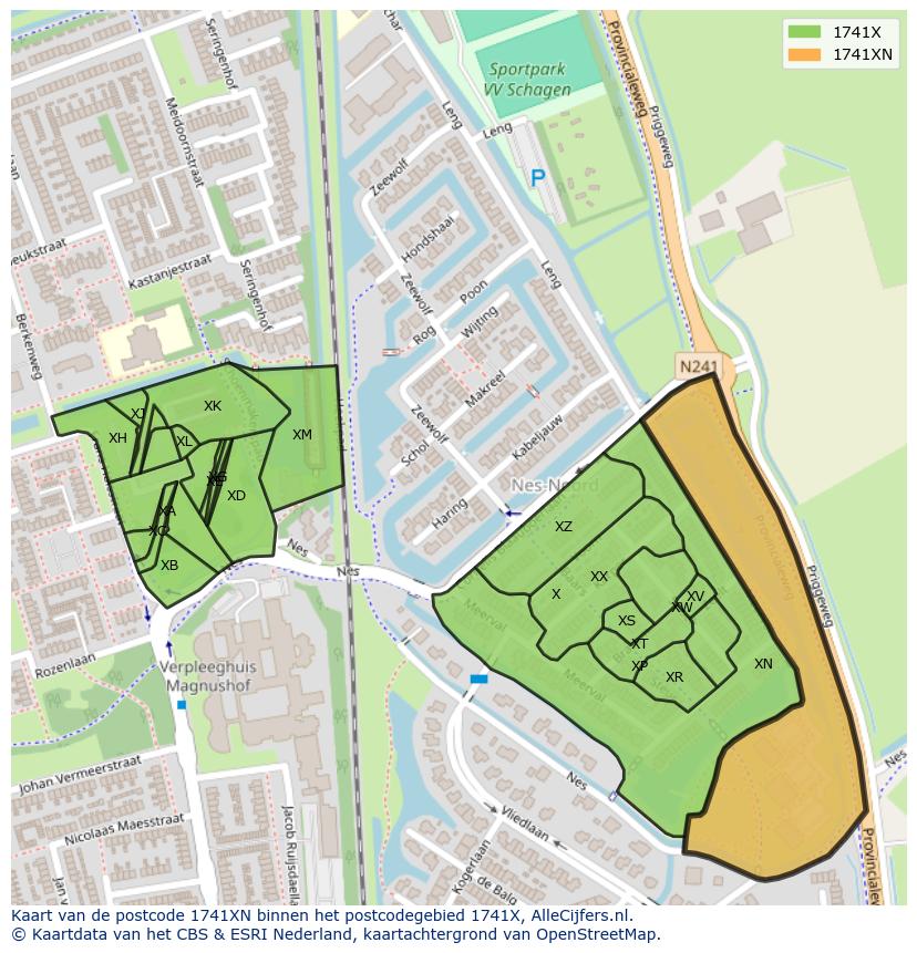 Afbeelding van het postcodegebied 1741 XN op de kaart.