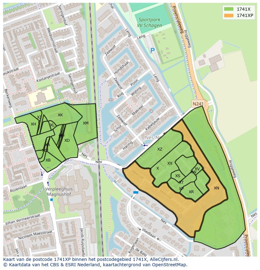 Afbeelding van het postcodegebied 1741 XP op de kaart.