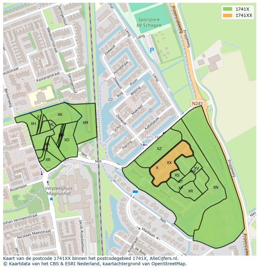 Afbeelding van het postcodegebied 1741 XX op de kaart.
