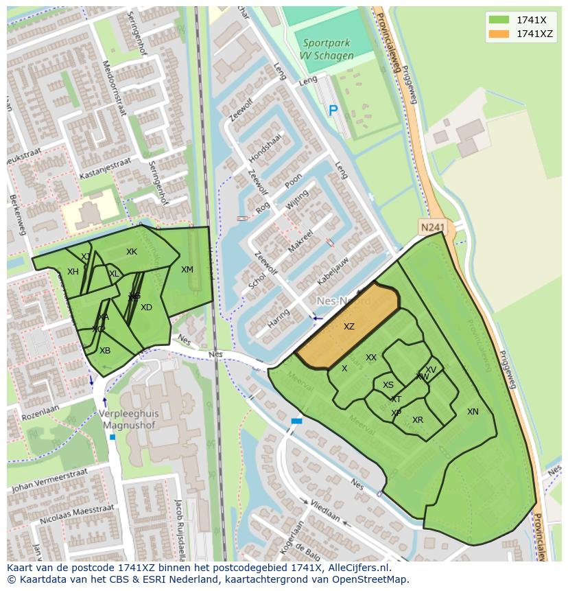 Afbeelding van het postcodegebied 1741 XZ op de kaart.