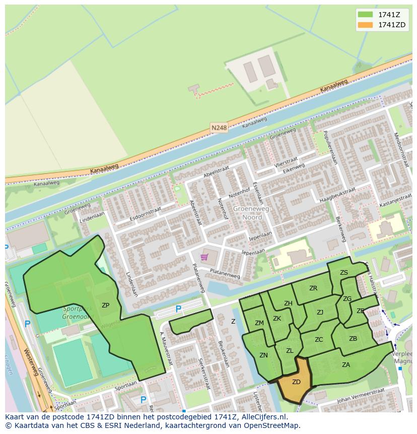 Afbeelding van het postcodegebied 1741 ZD op de kaart.