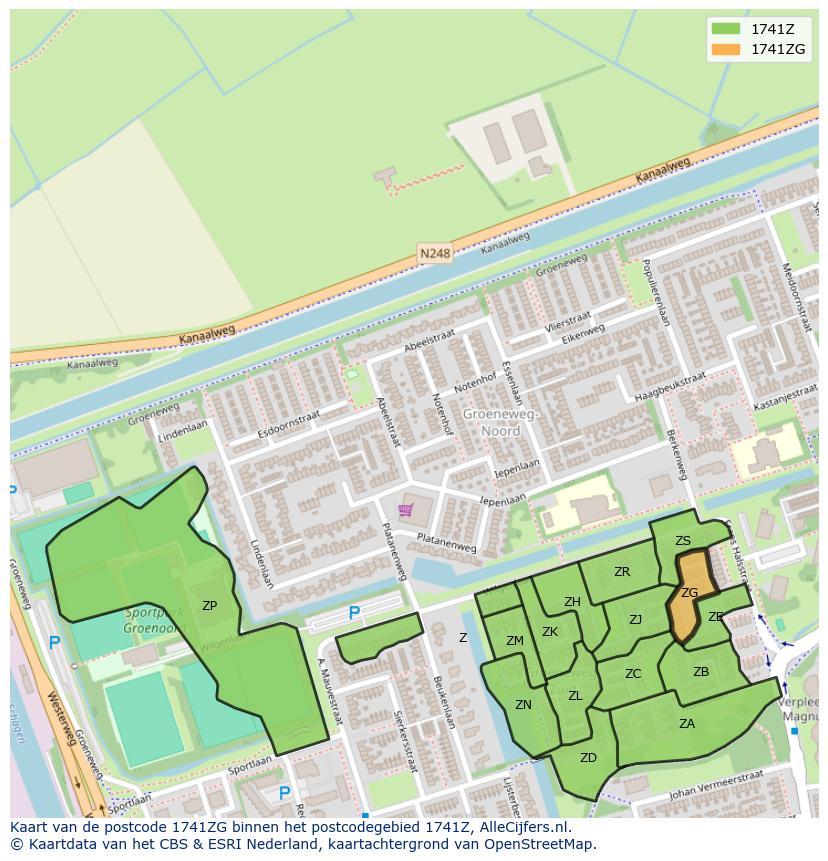 Afbeelding van het postcodegebied 1741 ZG op de kaart.