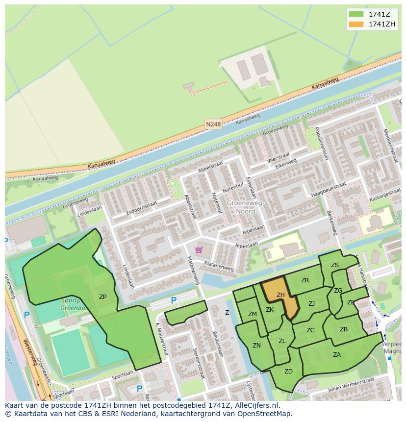Afbeelding van het postcodegebied 1741 ZH op de kaart.
