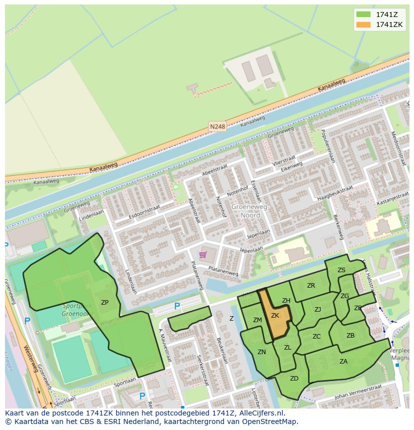 Afbeelding van het postcodegebied 1741 ZK op de kaart.