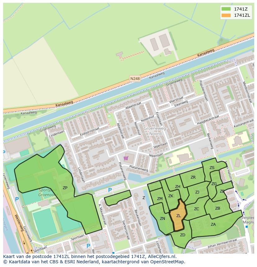 Afbeelding van het postcodegebied 1741 ZL op de kaart.
