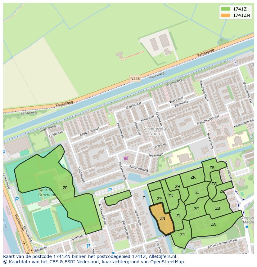 Afbeelding van het postcodegebied 1741 ZN op de kaart.
