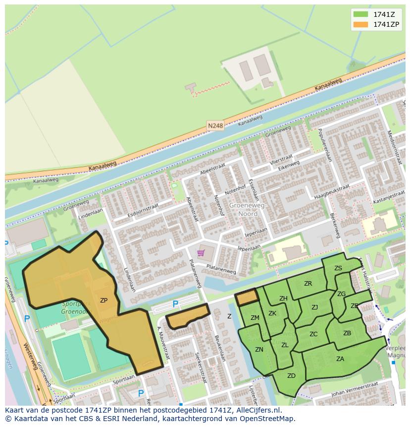 Afbeelding van het postcodegebied 1741 ZP op de kaart.