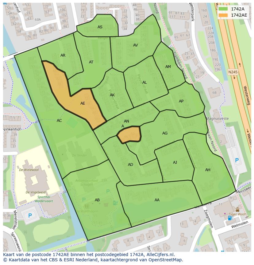 Afbeelding van het postcodegebied 1742 AE op de kaart.