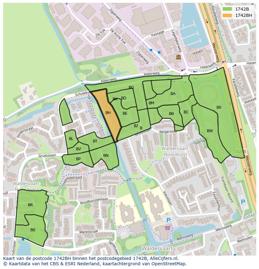 Afbeelding van het postcodegebied 1742 BH op de kaart.
