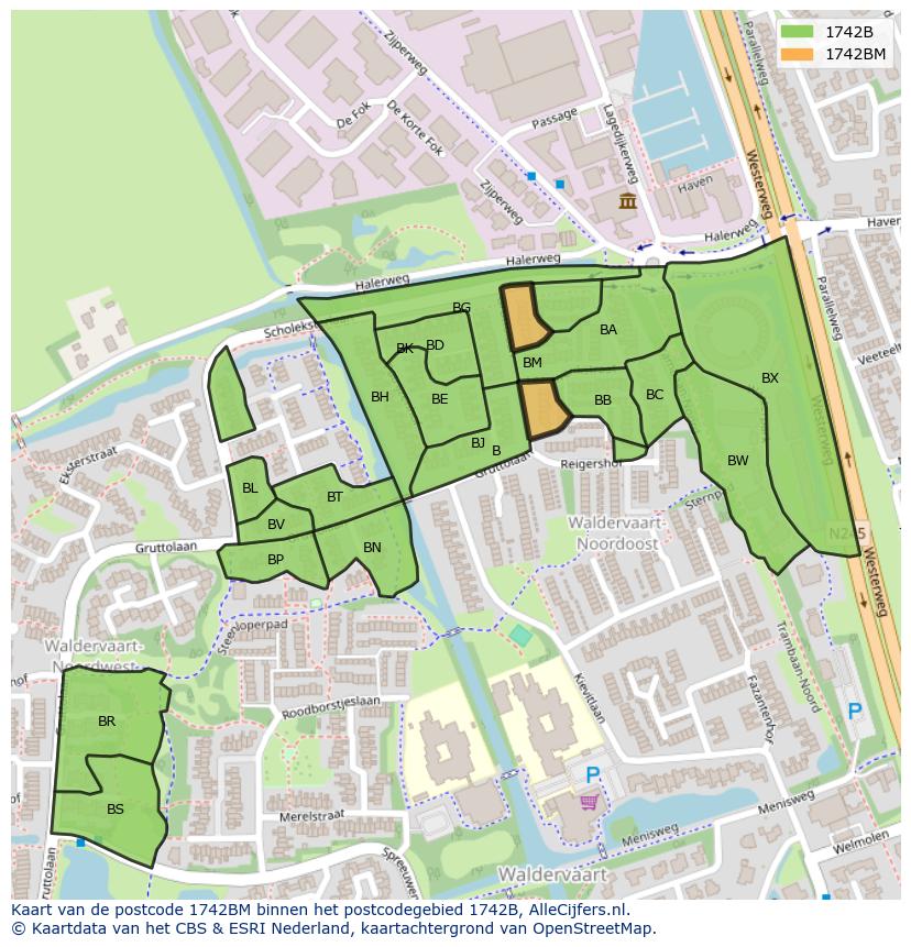 Afbeelding van het postcodegebied 1742 BM op de kaart.