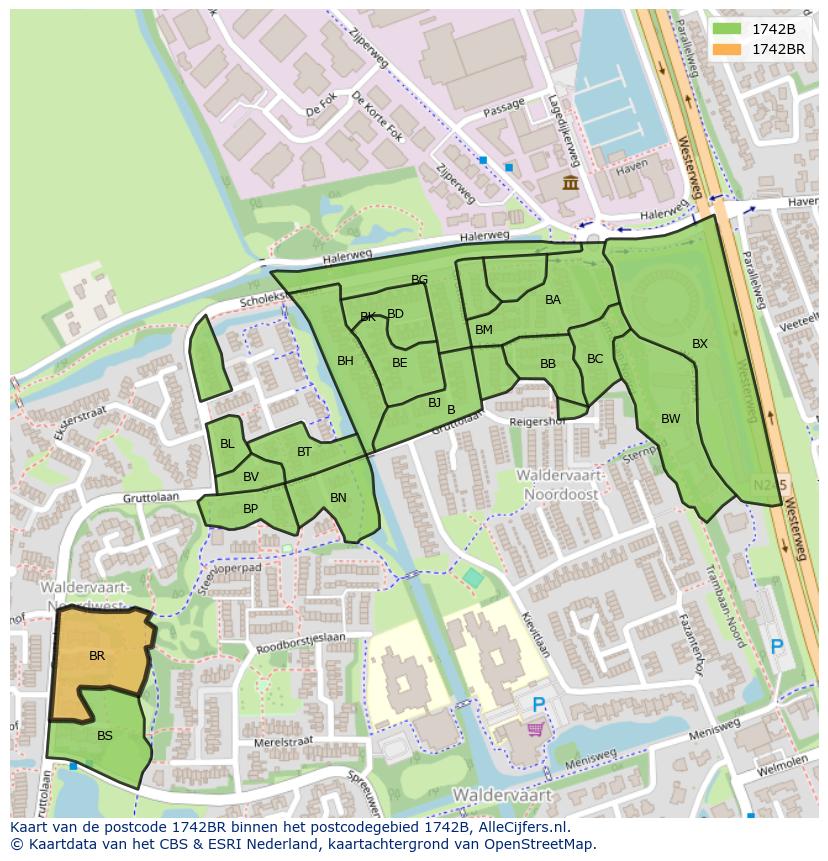 Afbeelding van het postcodegebied 1742 BR op de kaart.