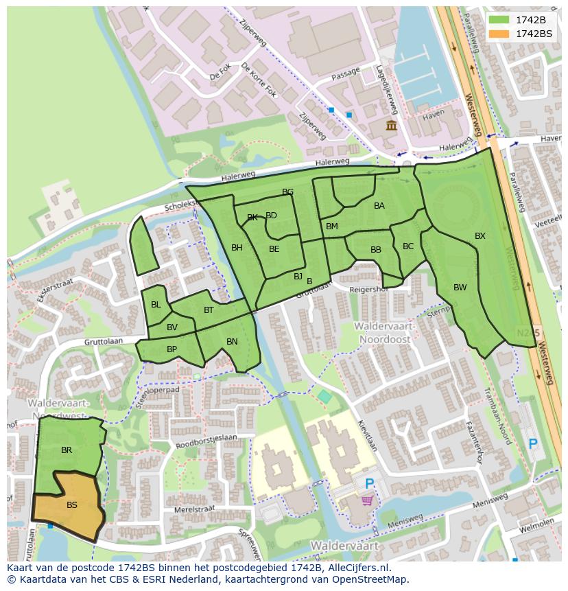 Afbeelding van het postcodegebied 1742 BS op de kaart.