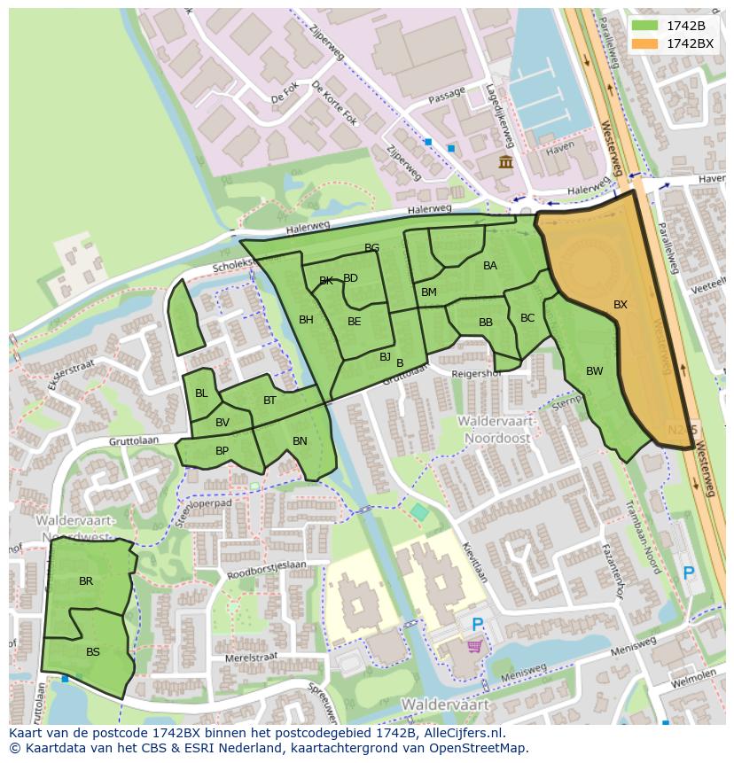 Afbeelding van het postcodegebied 1742 BX op de kaart.