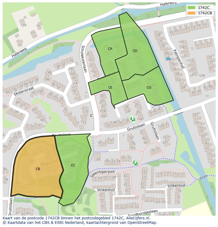 Afbeelding van het postcodegebied 1742 CB op de kaart.