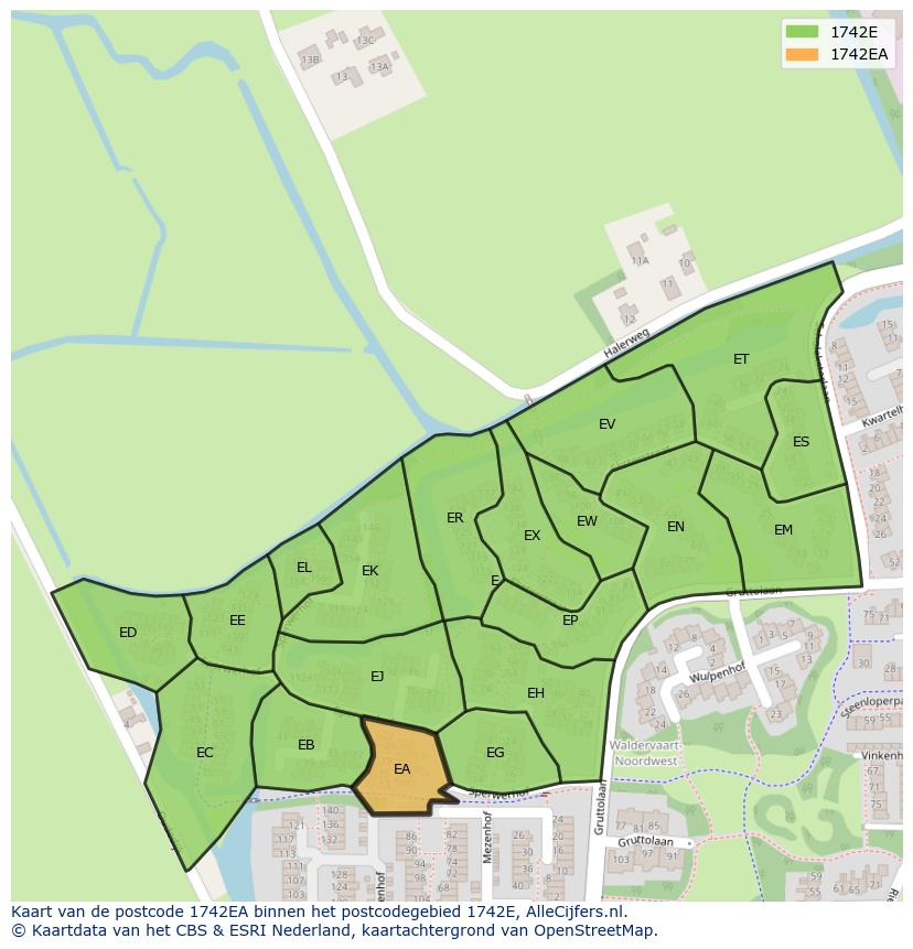 Afbeelding van het postcodegebied 1742 EA op de kaart.