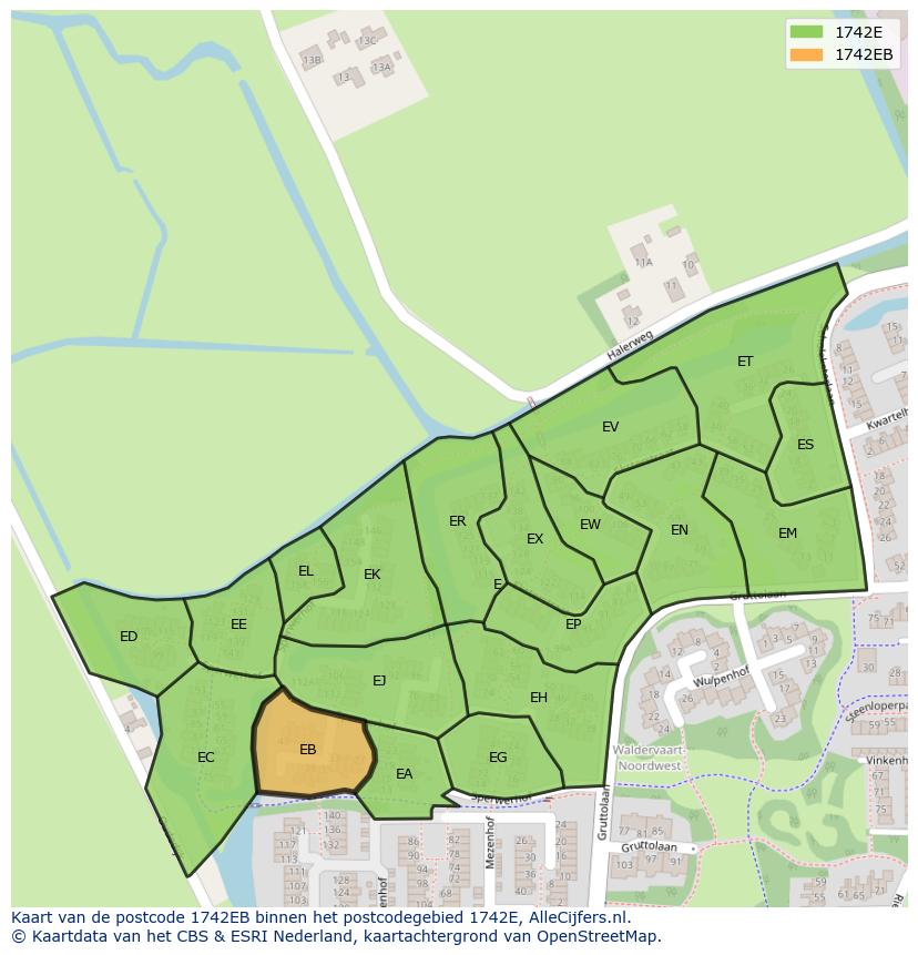Afbeelding van het postcodegebied 1742 EB op de kaart.