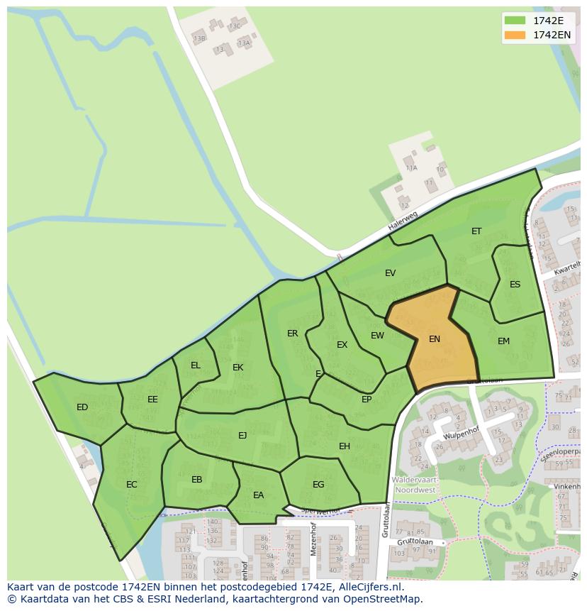 Afbeelding van het postcodegebied 1742 EN op de kaart.