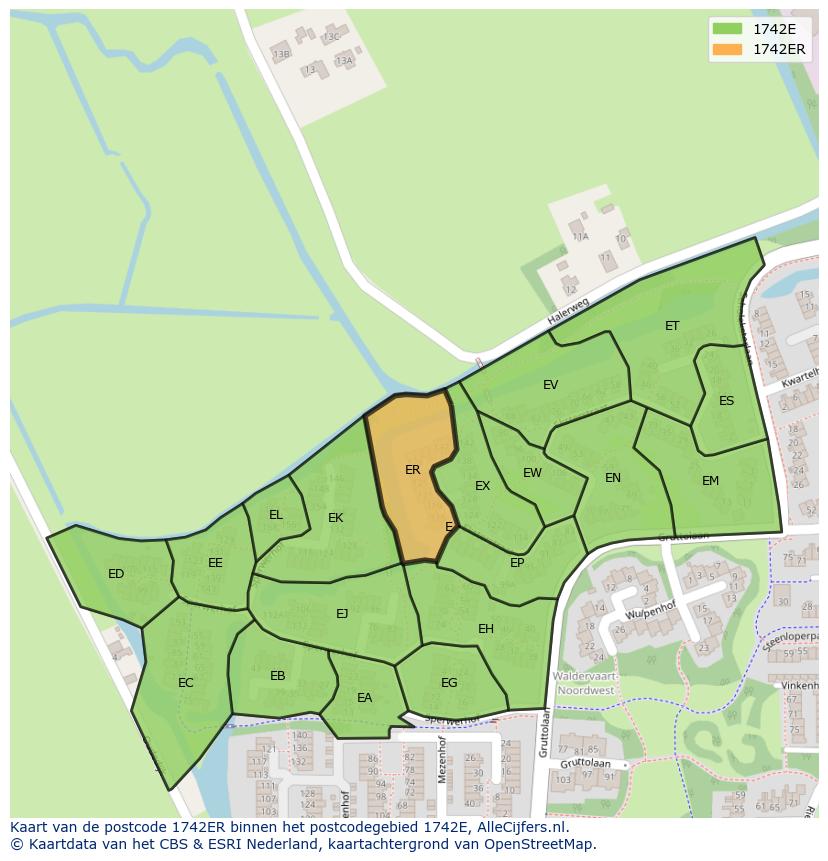 Afbeelding van het postcodegebied 1742 ER op de kaart.