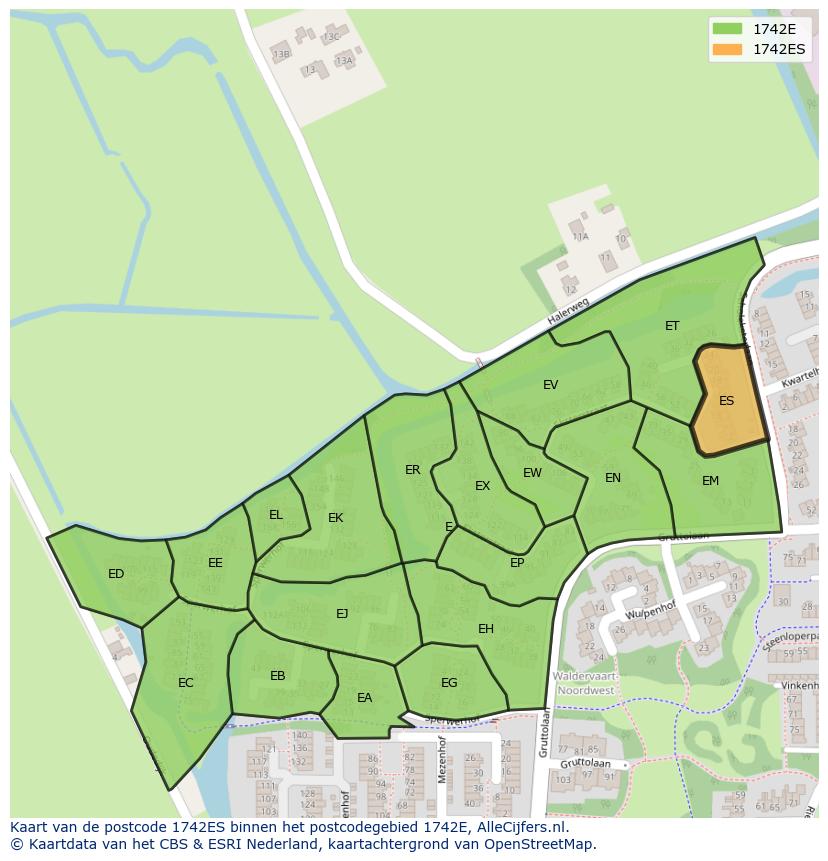 Afbeelding van het postcodegebied 1742 ES op de kaart.