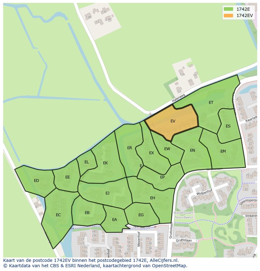 Afbeelding van het postcodegebied 1742 EV op de kaart.