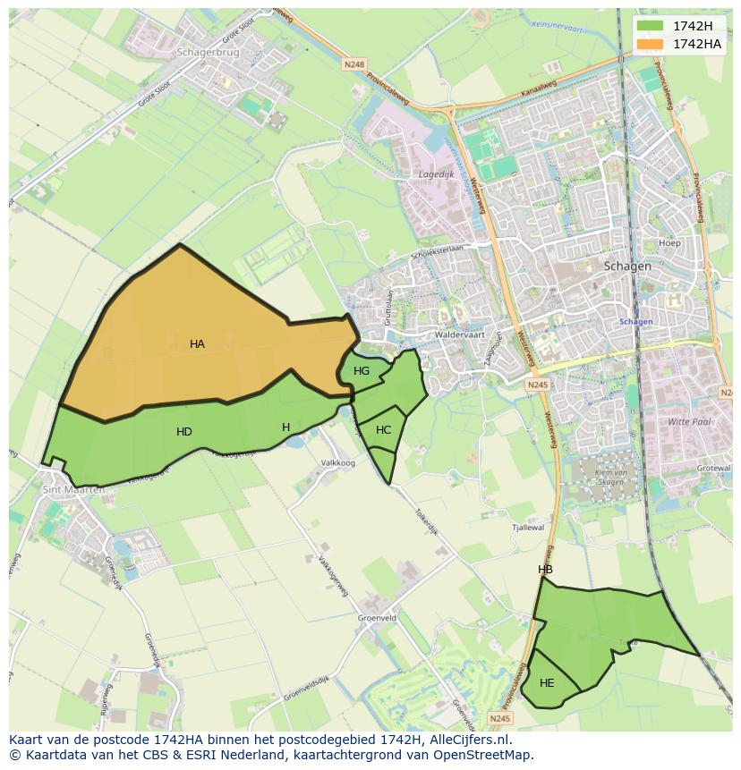 Afbeelding van het postcodegebied 1742 HA op de kaart.