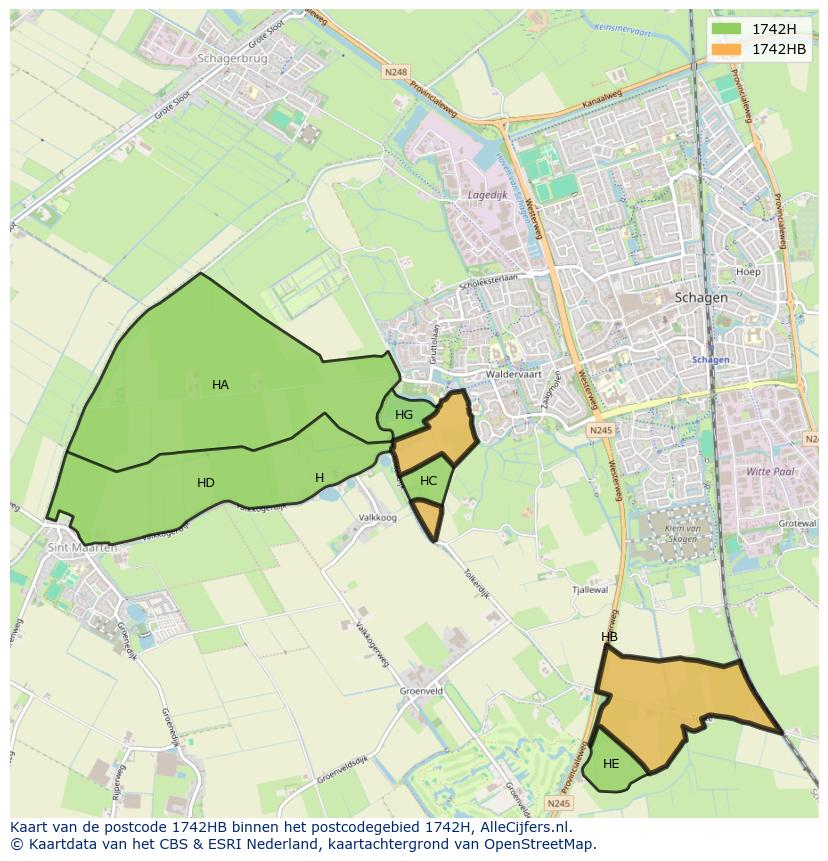 Afbeelding van het postcodegebied 1742 HB op de kaart.