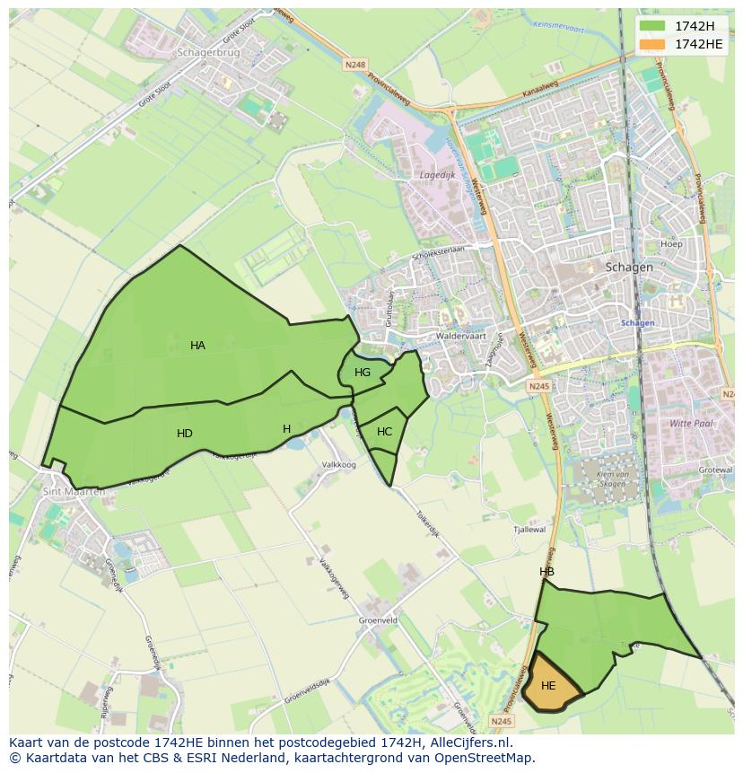 Afbeelding van het postcodegebied 1742 HE op de kaart.