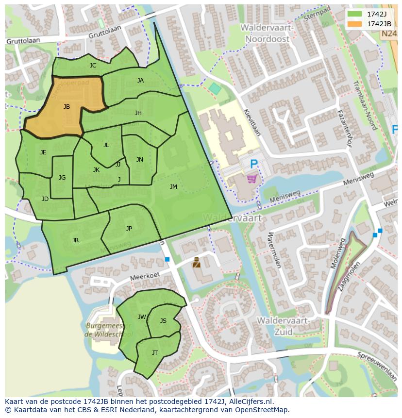 Afbeelding van het postcodegebied 1742 JB op de kaart.