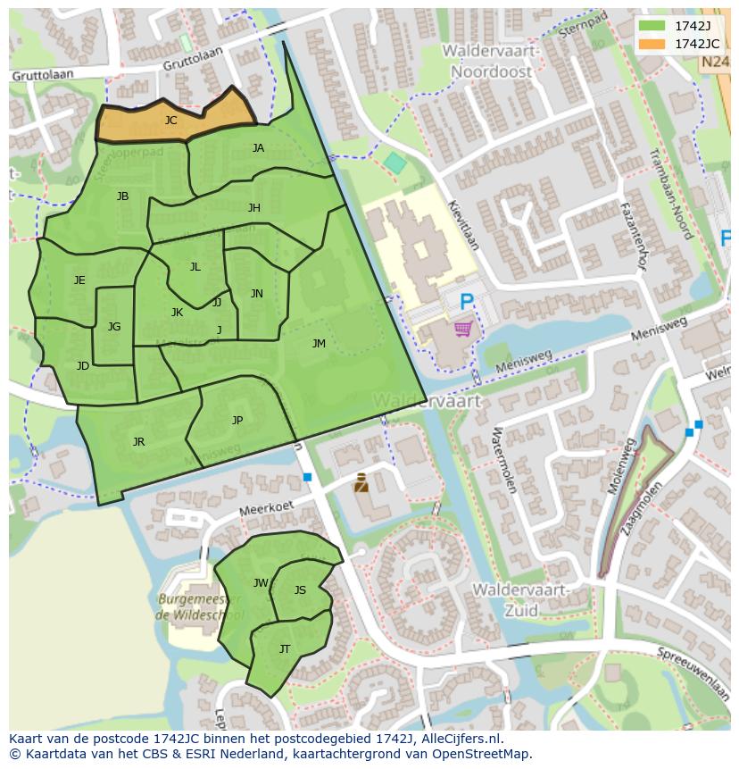 Afbeelding van het postcodegebied 1742 JC op de kaart.