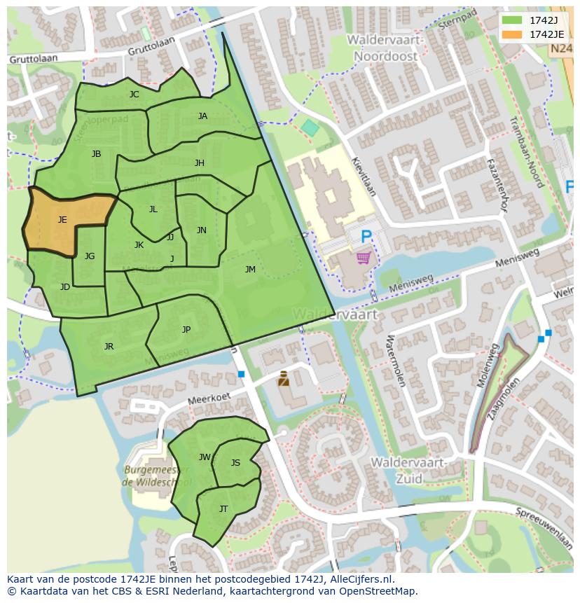 Afbeelding van het postcodegebied 1742 JE op de kaart.