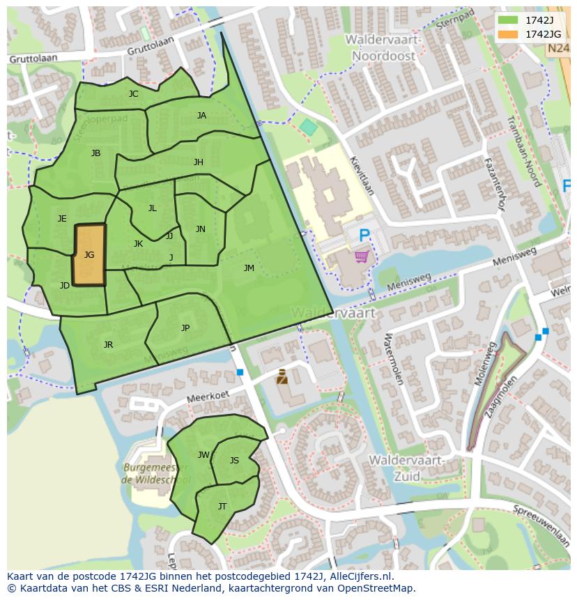 Afbeelding van het postcodegebied 1742 JG op de kaart.