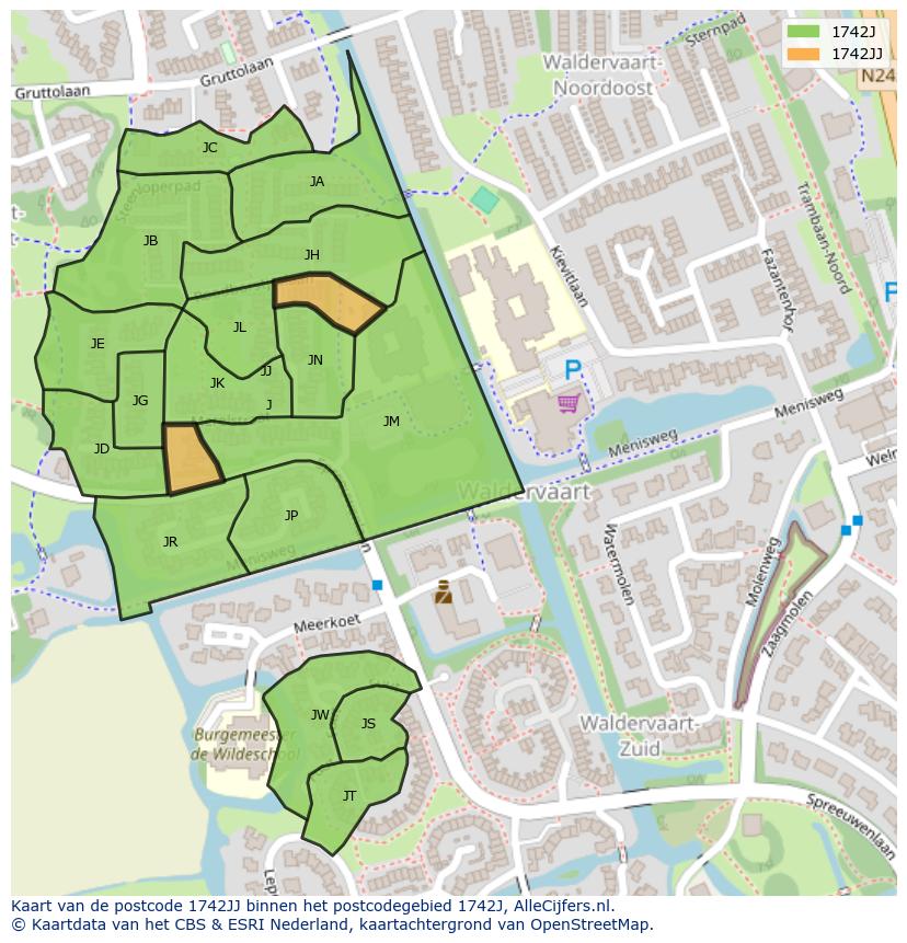 Afbeelding van het postcodegebied 1742 JJ op de kaart.