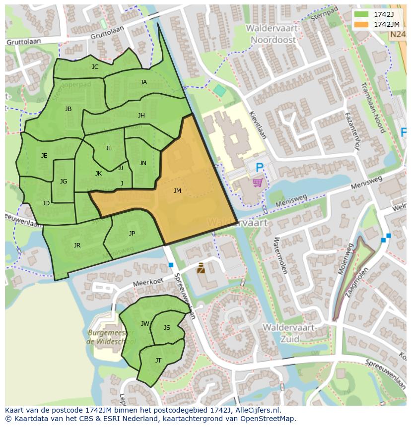 Afbeelding van het postcodegebied 1742 JM op de kaart.