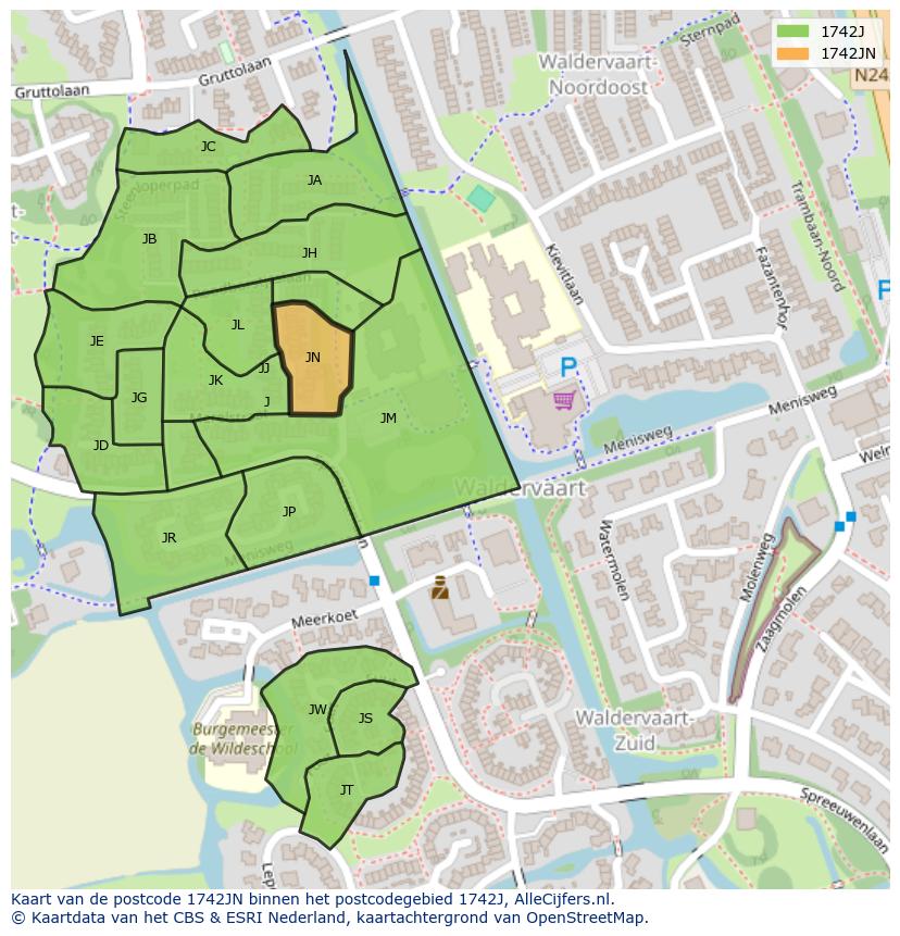 Afbeelding van het postcodegebied 1742 JN op de kaart.