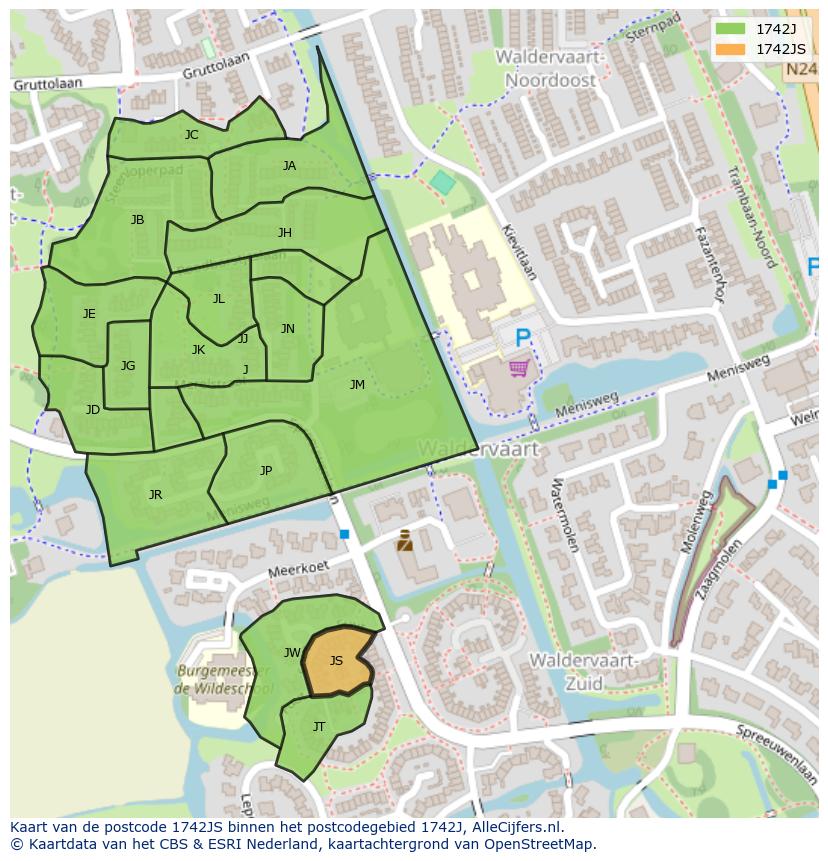 Afbeelding van het postcodegebied 1742 JS op de kaart.