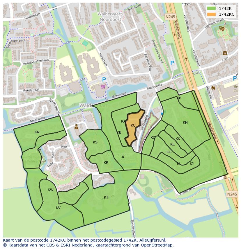 Afbeelding van het postcodegebied 1742 KC op de kaart.