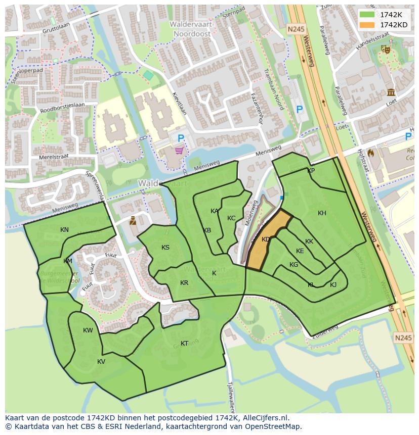 Afbeelding van het postcodegebied 1742 KD op de kaart.
