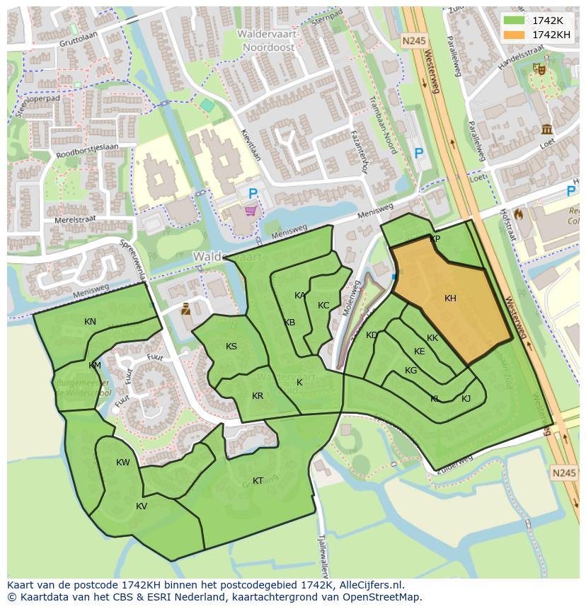 Afbeelding van het postcodegebied 1742 KH op de kaart.