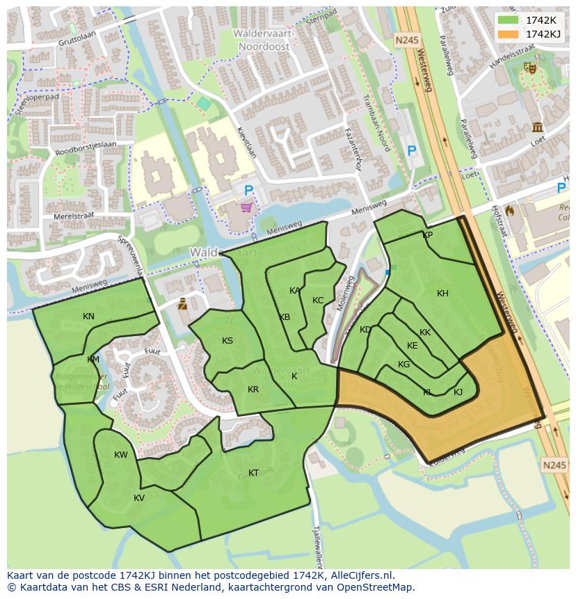 Afbeelding van het postcodegebied 1742 KJ op de kaart.