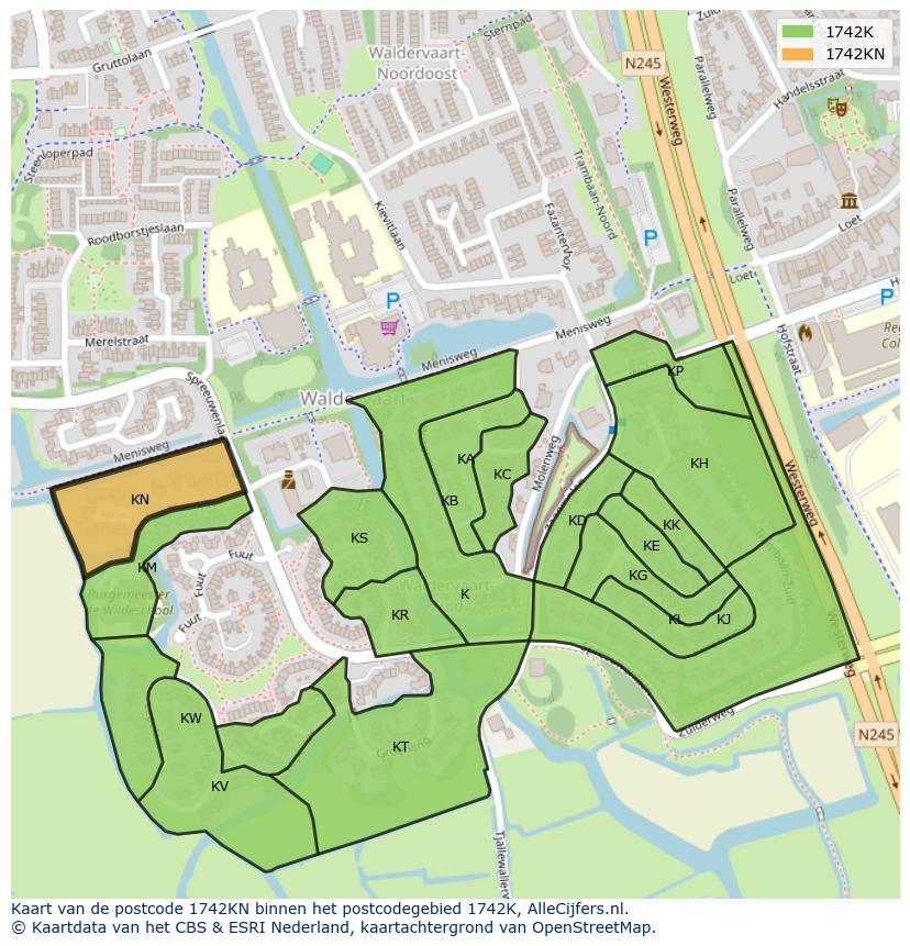 Afbeelding van het postcodegebied 1742 KN op de kaart.