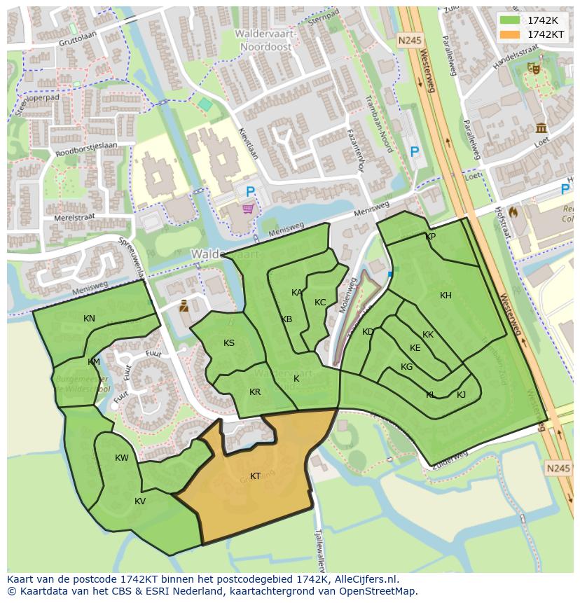 Afbeelding van het postcodegebied 1742 KT op de kaart.